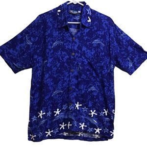 Vintage Hawaiian Shirt 100% Rayon Mens Sz M Med Dolphins Starfish Tropical Top